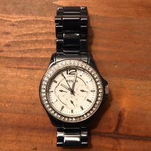 Embellished Stainless Steel Fossil Watch